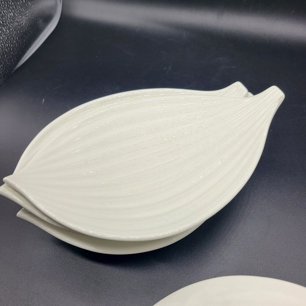 Set (5) Vintage MCM USA Serving Plates Dishes Ceramic Onion Ribbed Bowls - Picture 10 of 11